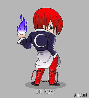 Chibi Iori Yagami from The King of Fighters Holding Purple Flame HD phone wallpaper
