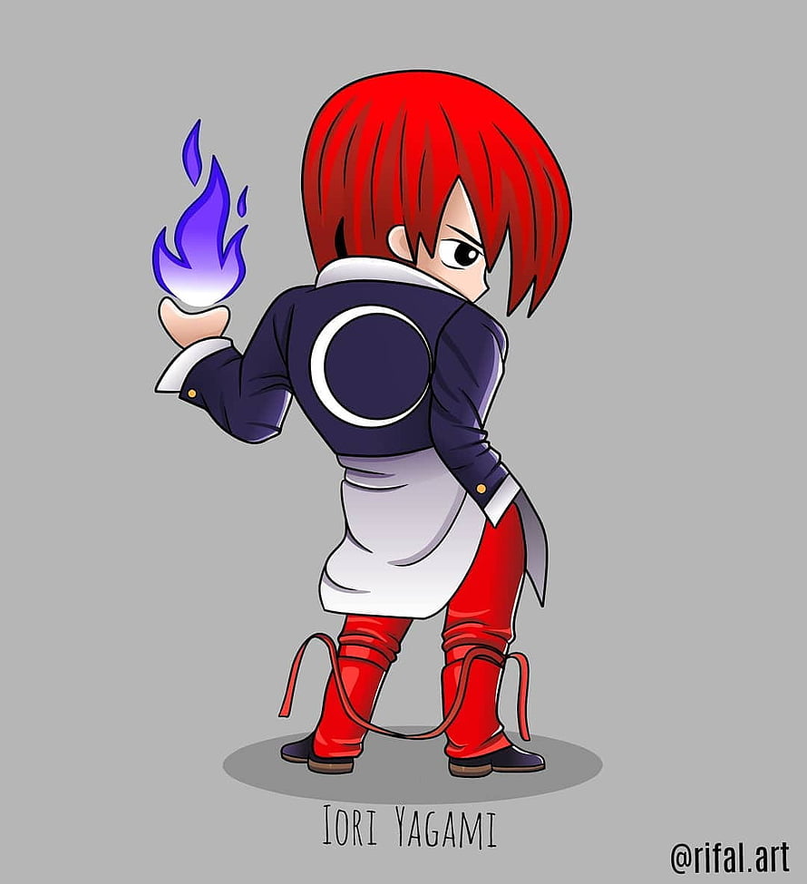 Chibi Iori Yagami from The King of Fighters Holding Purple Flame HD phone wallpaper