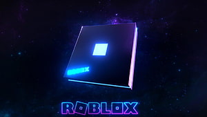 Roblox Logo Floating in Cosmic Space with Neon Blue and Purple Glow HD wallpaper