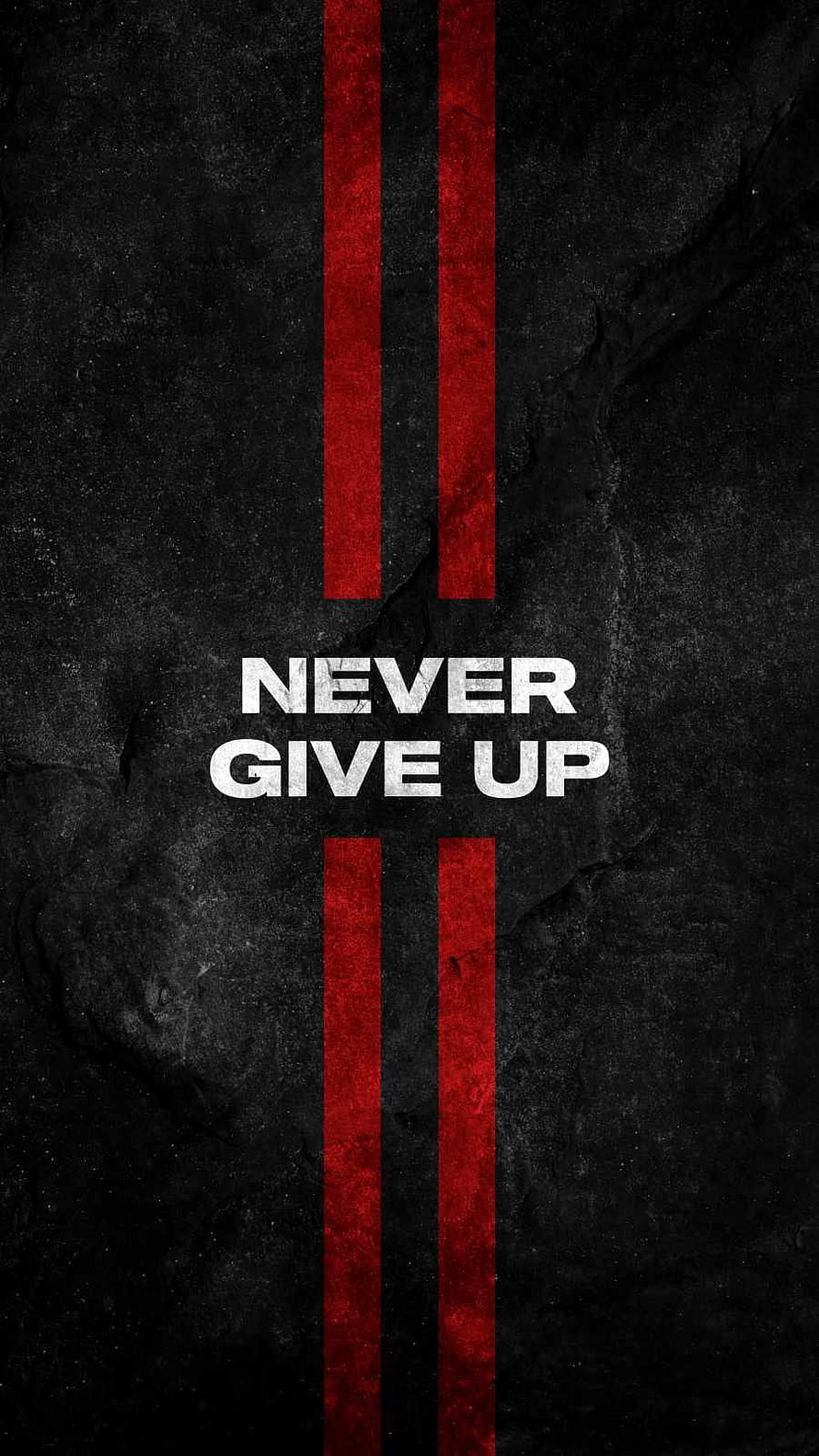 Never Give Up Motivational Quote on Dark Grunge Background with Red Stripes HD phone wallpaper