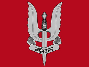 Indian Army Para Special Forces Balidan Batch Emblem with Sword and Banner on Red Background HD wallpaper