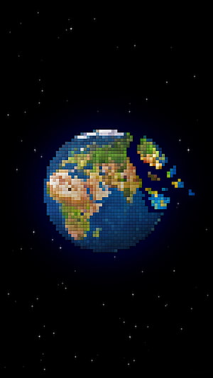 Pixel Art Earth in Space with Scattered Continents and Starry Background HD phone wallpaper
