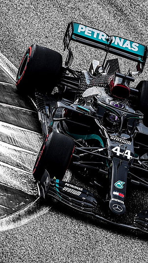 Mercedes-AMG Petronas Formula 1 Car Number 44 Cornering on Track HD phone wallpaper