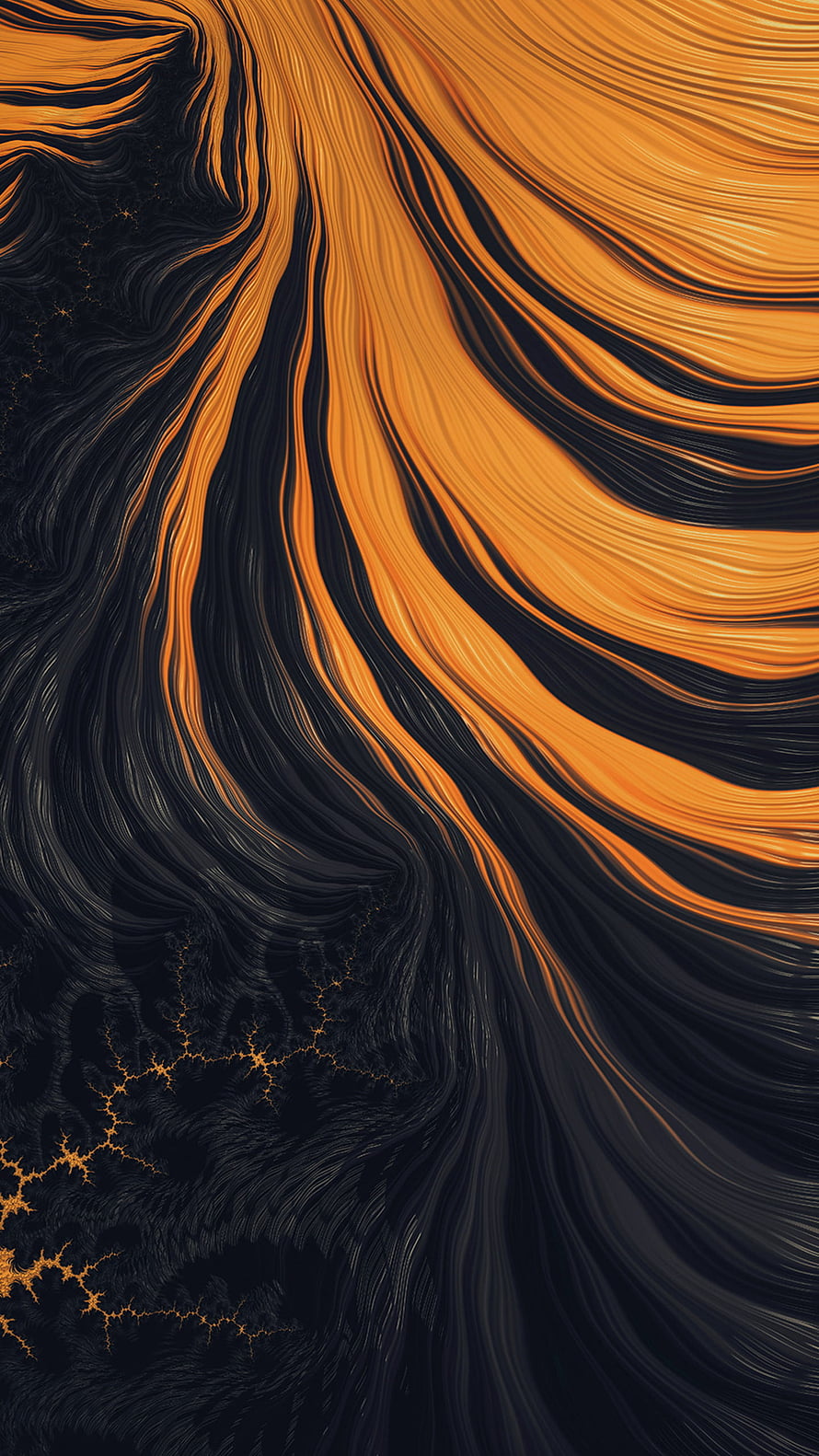 Flowing Orange and Black Abstract Art with Fractal Patterns HD phone wallpaper