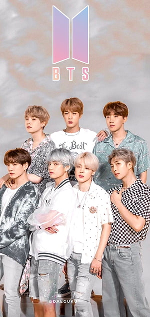 BTS Members Group Portrait in Casual Streetwear with Official Logo HD phone wallpaper