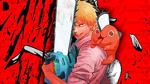 Chainsaw Man Denji and Pochita Anime Illustration with Red Background, chainsaw man pc, #Chainsaw Man HD wallpaper