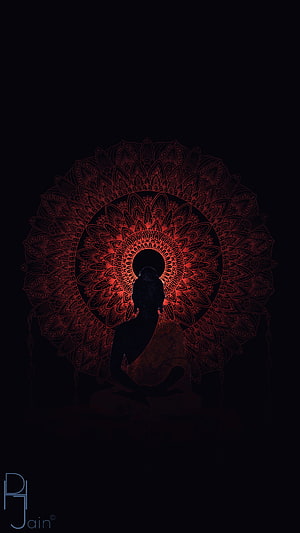 Silhouette of Meditating Buddha with Glowing Red Mandala Background, buddha mobile, #Buddha HD phone wallpaper