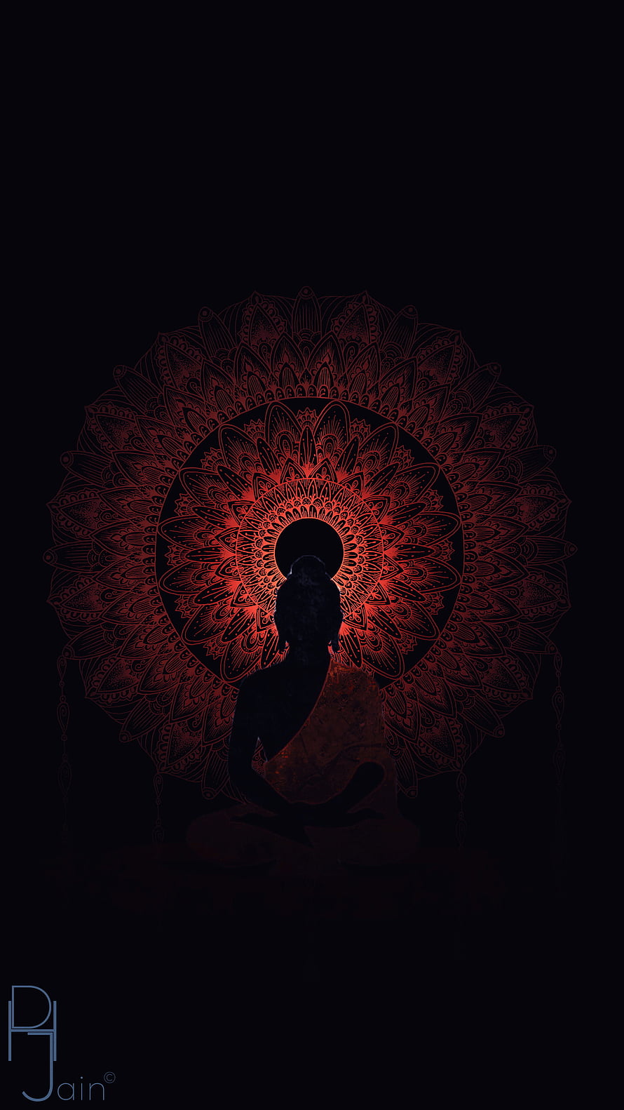 Silhouette of Meditating Buddha with Glowing Red Mandala Background, buddha mobile, #Buddha HD phone wallpaper