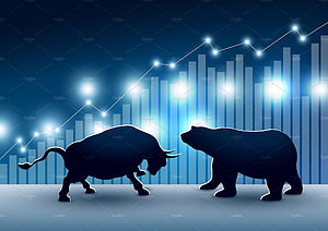 Bull and Bear Silhouettes Facing Off Against Rising Stock Market Chart Background HD wallpaper