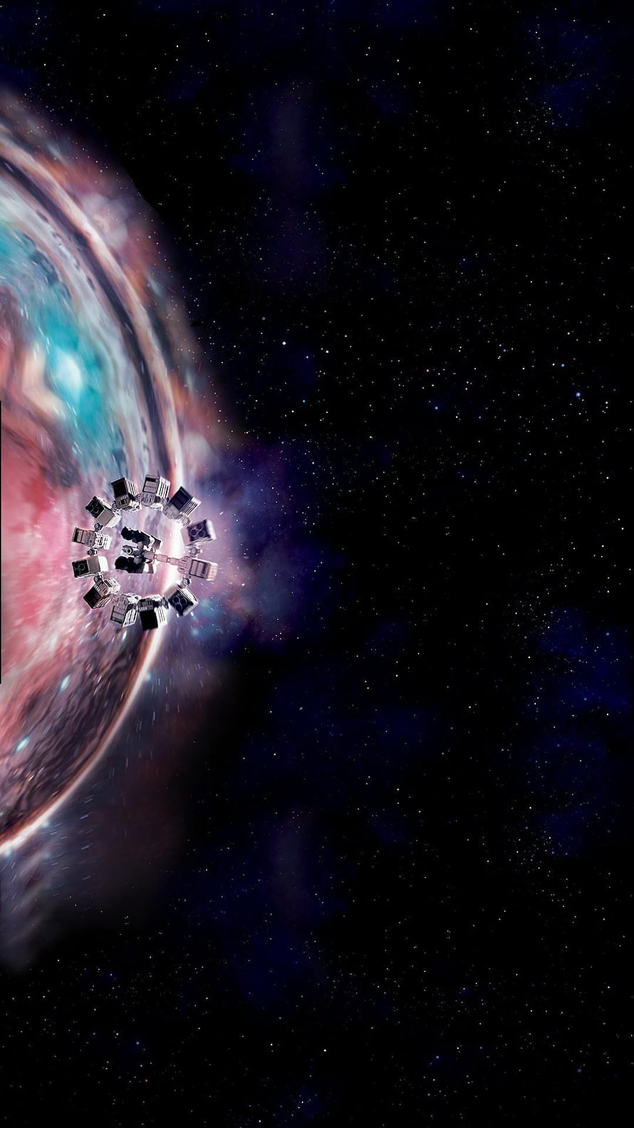 Interstellar Space Station Orbiting a Swirling Gas Giant in Deep Space HD phone wallpaper