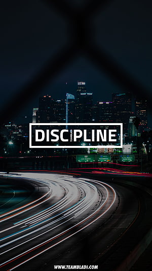 Discipline Motivational Quote Over Los Angeles Night Skyline and Highway Light Trails HD phone wallpaper