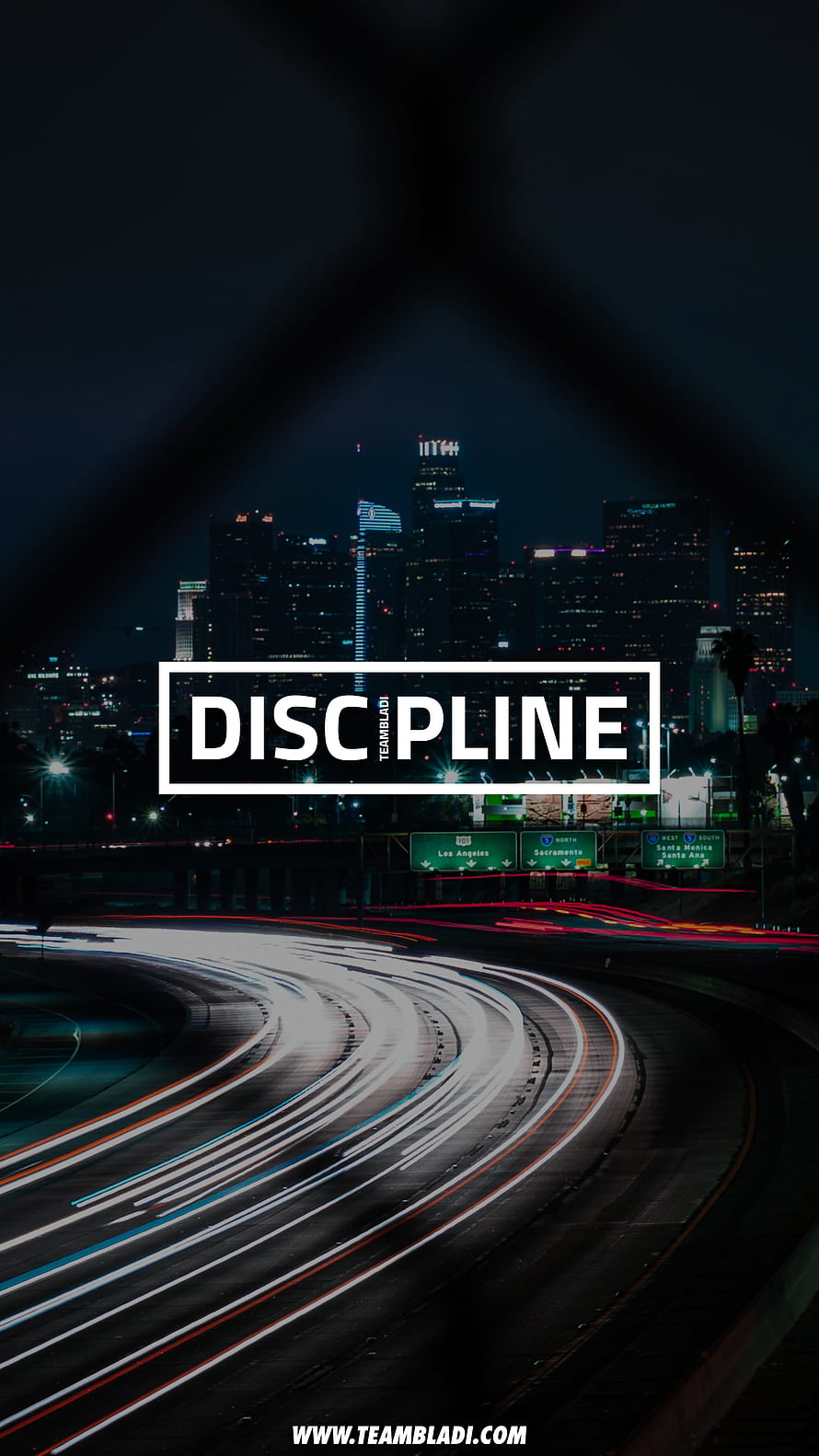 Discipline Motivational Quote Over Los Angeles Night Skyline and Highway Light Trails HD phone wallpaper