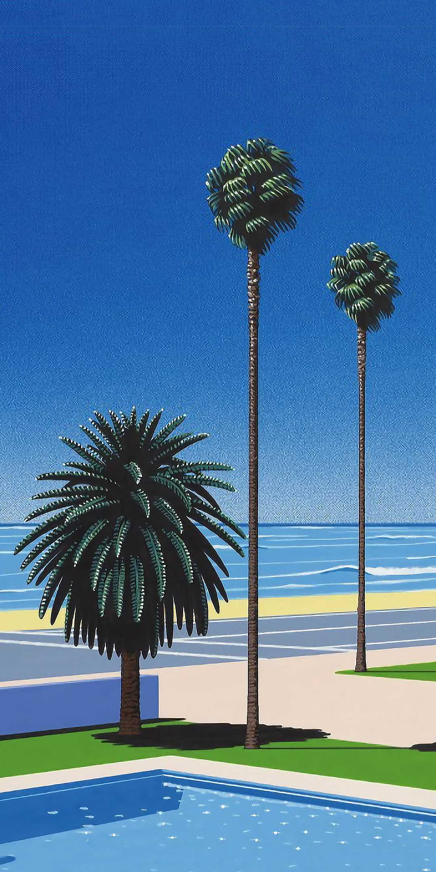 Hiroshi Nagai Tropical Palm Trees and Swimming Pool Illustration HD phone wallpaper