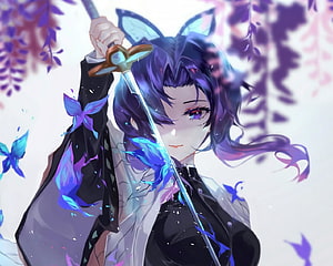 Shinobu Kocho Demon Slayer Anime Illustration with Butterfly Sword HD wallpaper