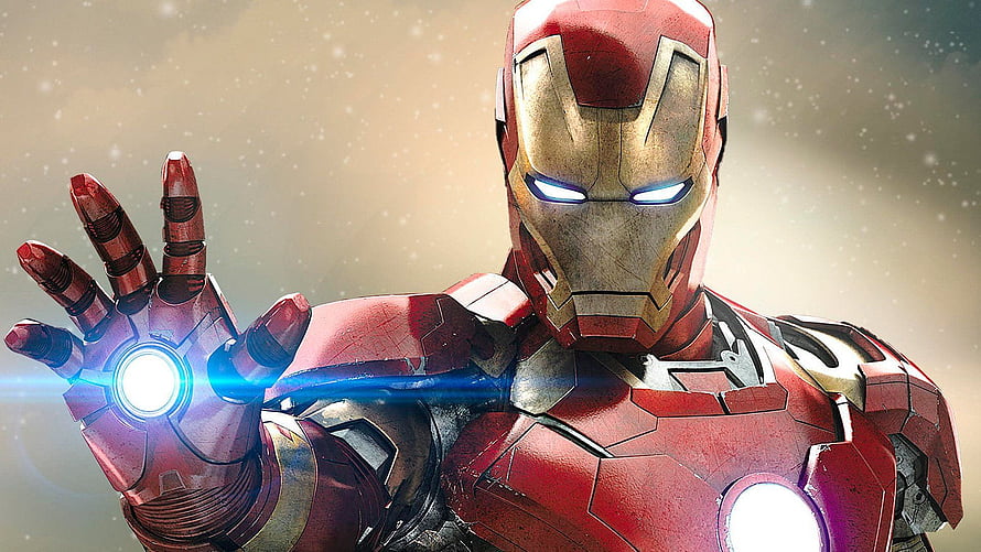 Iron Man in Red and Gold Armor with Glowing Repulsor Hand and Arc Reactor, Iron Man U, minimal u iron man HD wallpaper