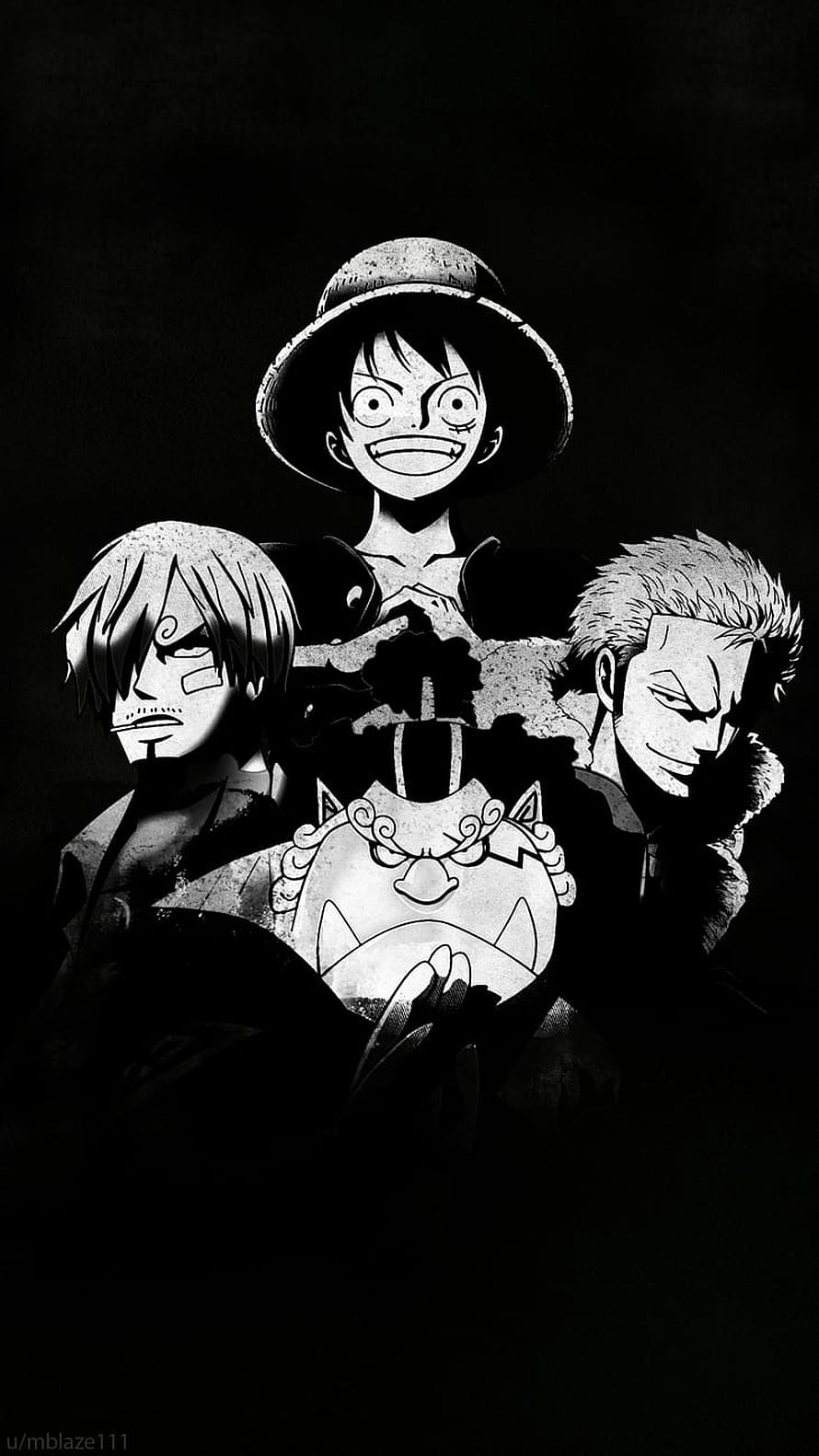 One Piece Straw Hat Pirates Luffy Zoro Sanji Black and White Anime Wallpaper HD phone wallpaper