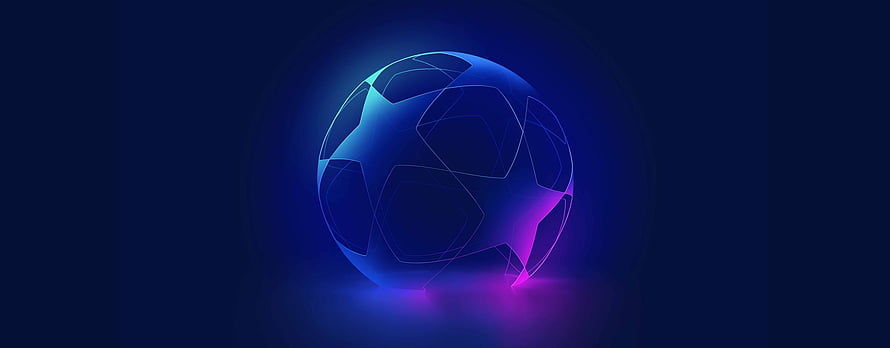 Neon Blue Soccer Ball with Purple Glow on Dark Background HD wallpaper