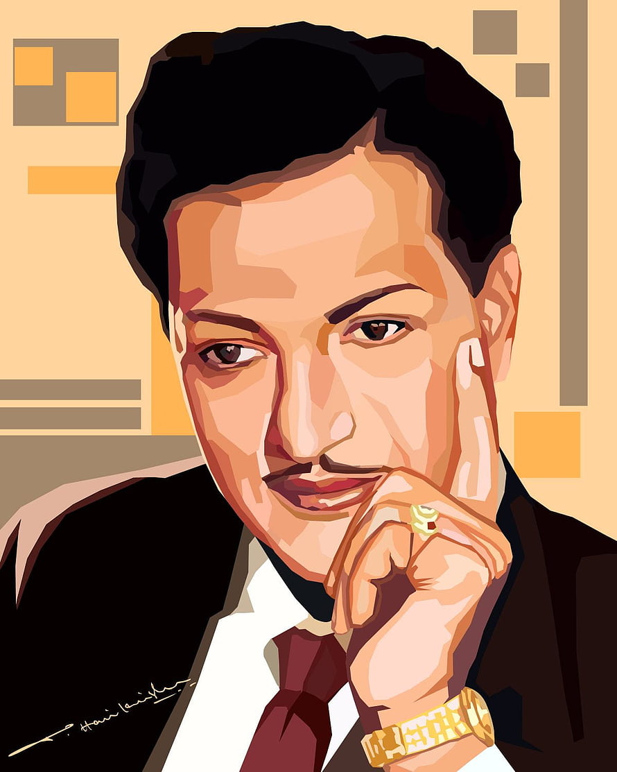 Stylized Digital Portrait of Senior NTR in a Suit and Tie HD phone wallpaper