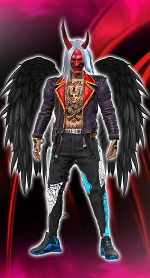 Free Fire Joker Bundle Character with Devil Horns and Black Wings HD phone wallpaper