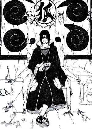 Itachi Uchiha Sitting on Throne in Akatsuki Cloak Manga Illustration, Itachi uchiha ' Metal Poster, itachi throne HD phone wallpaper