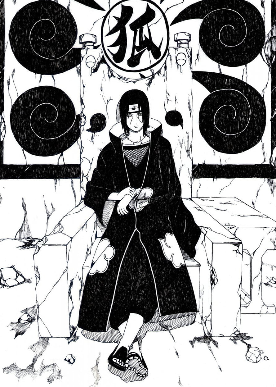 Itachi Uchiha Sitting on Throne in Akatsuki Cloak Manga Illustration, Itachi uchiha ' Metal Poster, itachi throne HD phone wallpaper