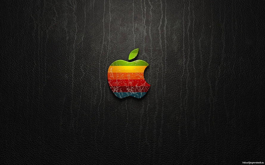 Vintage Rainbow Apple Logo on Dark Textured Leather Background HD wallpaper