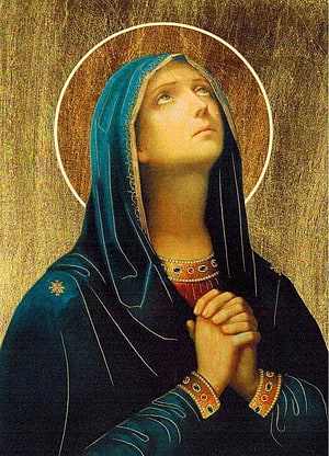 Our Lady of Sorrows Icon Painting with Blue Mantle and Gold Halo HD phone wallpaper