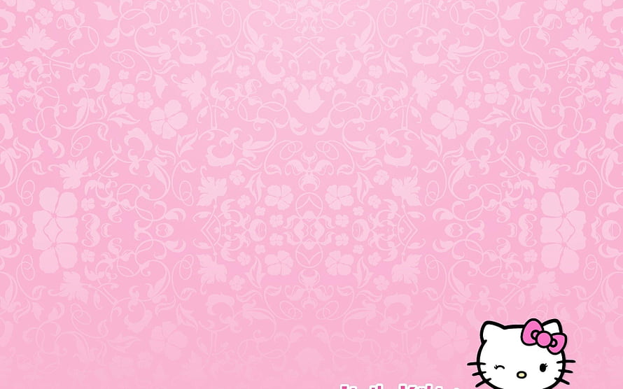 Pink Hello Kitty Floral Pattern Wallpaper with Cute Cat Character HD wallpaper