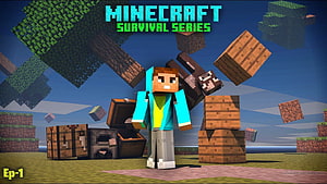 Minecraft Steve Character in Diamond Armor with Floating Blocks and Crafting Table HD wallpaper