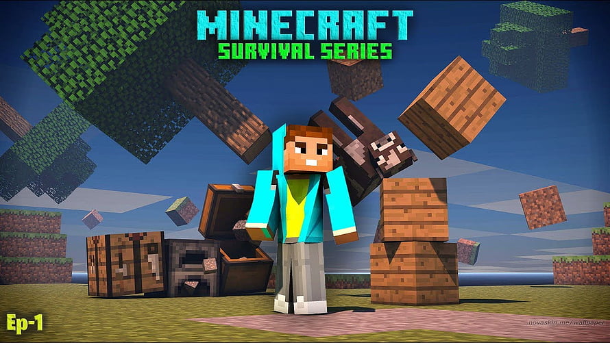 Minecraft Steve Character in Diamond Armor with Floating Blocks and Crafting Table HD wallpaper