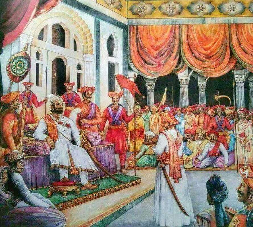 Traditional Indian Mughal Era Court Scene Painting With King And Nobles HD wallpaper