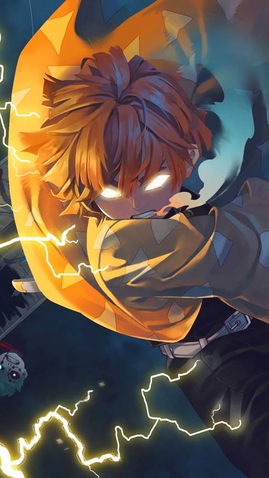 Demon Slayer Anime Character with Glowing Eyes and Electric Energy Aura HD phone wallpaper