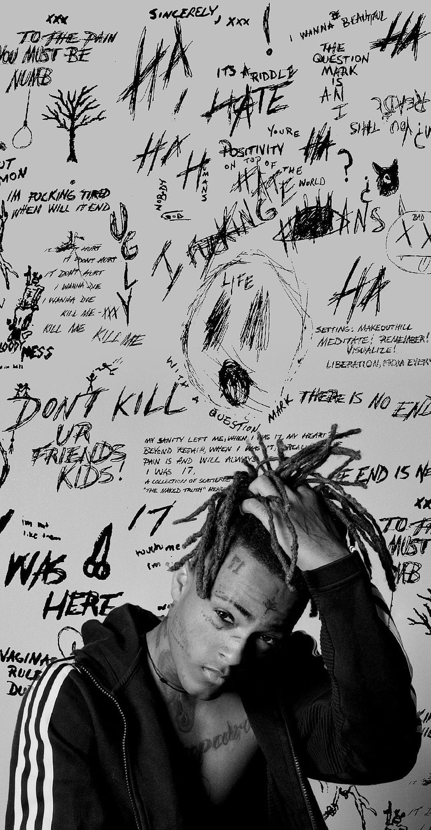 XXXTentacion Portrait Against Graffiti Wall With Doodles And Text HD phone wallpaper