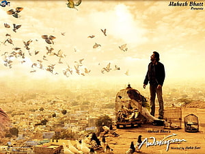Awarapan Movie Poster Featuring Man Releasing Pigeons Over City Skyline, Awarapan Group, #awarapan HD wallpaper