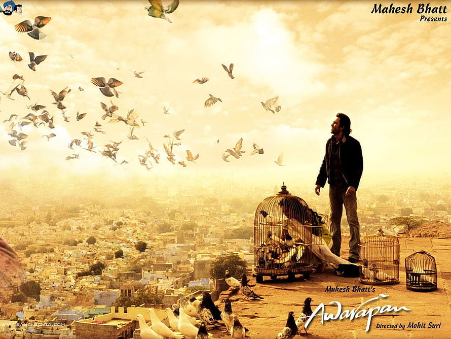 Awarapan Movie Poster Featuring Man Releasing Pigeons Over City Skyline, Awarapan Group, #awarapan HD wallpaper