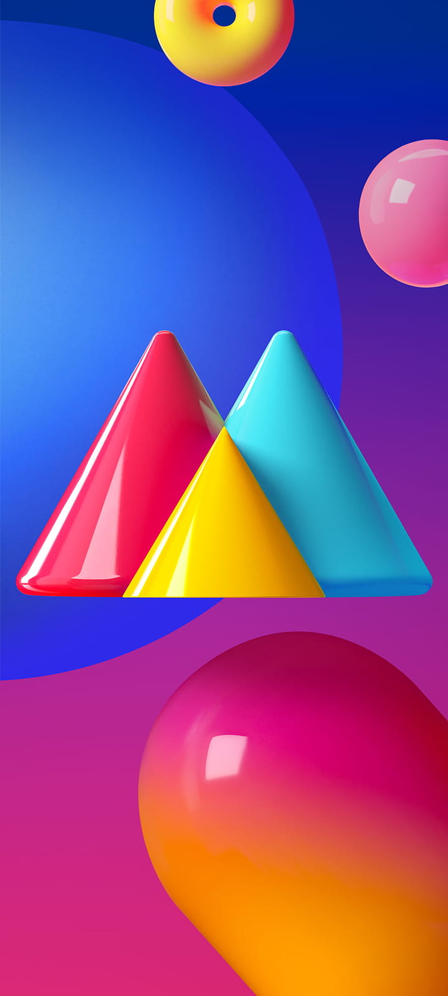Vibrant 3D Abstract Geometric Shapes With Glossy Cones And Spheres On Gradient Background HD phone wallpaper