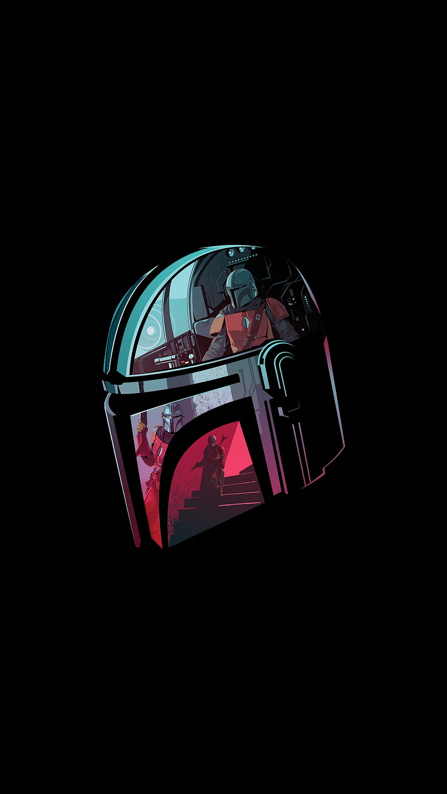 The Mandalorian Helmet Artwork with Neon Cyan and Red Accents, The Mandalorian , mandalorian minimalist HD phone wallpaper