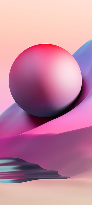 Abstract 3D Render of a Pink Sphere on Flowing Purple Waves HD phone wallpaper