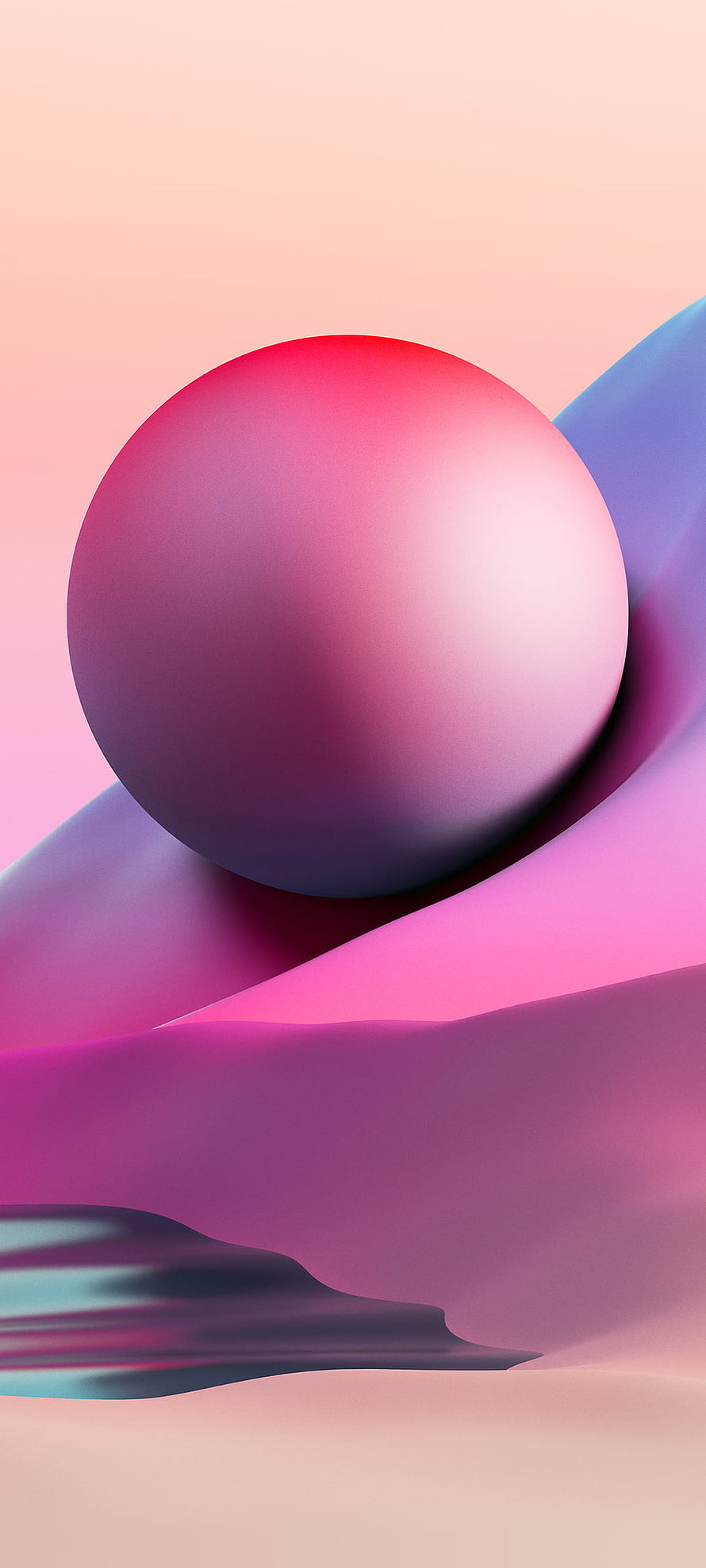 Abstract 3D Render of a Pink Sphere on Flowing Purple Waves HD phone wallpaper
