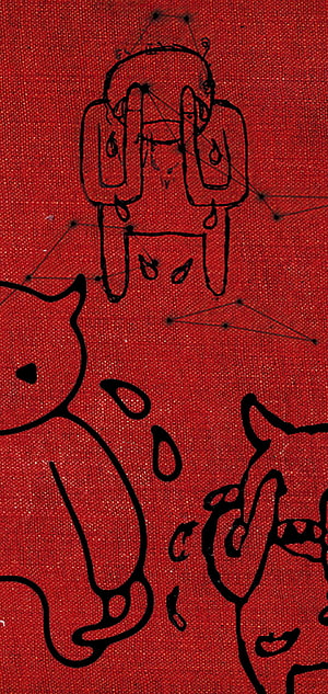 Radiohead Amnesiac Album Artwork with Abstract Line Drawings on Red Canvas HD phone wallpaper