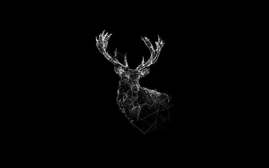 Abstract Geometric Deer Head Wireframe Art on Black Background HD wallpaper