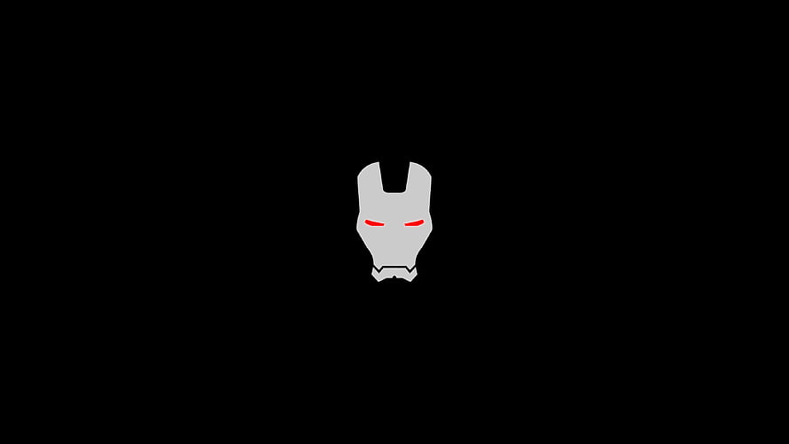 Minimalist Iron Man Mask Icon with Red Eyes on Black Background, duz siyah HD wallpaper