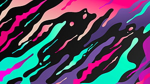 Vibrant Liquid Abstract Pattern with Neon Pink, Teal, and Purple Organic Shapes HD wallpaper