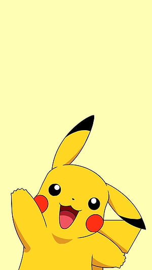 Cheerful Pikachu Waving on a Soft Yellow Background HD phone wallpaper
