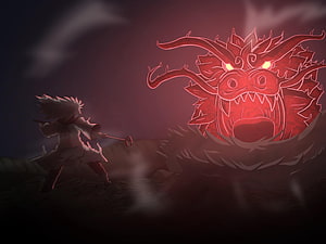 Naruto and Mighty Guy Confront Madara in Epic Red Dragon Battle Scene HD wallpaper