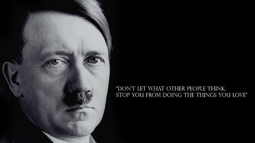Adolf Hitler Black and White Portrait with Inspirational Quote on Dark Background HD wallpaper