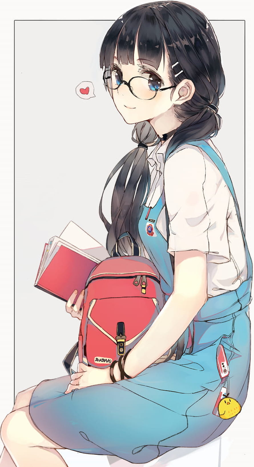 Anime Girl With Glasses And Red Backpack Holding Books HD phone wallpaper