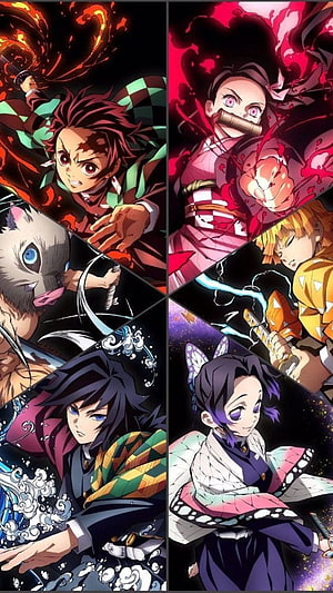 Demon Slayer Hashira Collection Featuring Tanjiro, Shinobu, and Other Pillars in Dynamic Action Poses HD phone wallpaper