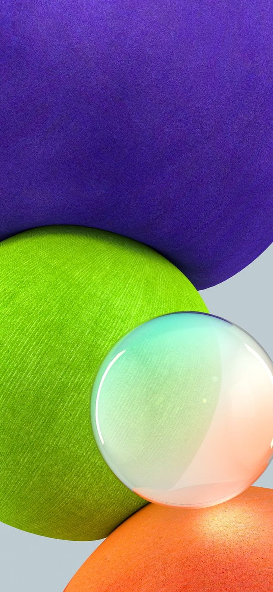 Colorful 3D Rendered Spheres With Textured Surfaces And Glass Orb HD phone wallpaper