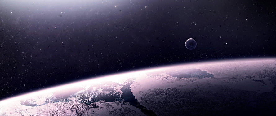 Distant Planet Horizon and Moon in Deep Space with Starry Sky HD wallpaper